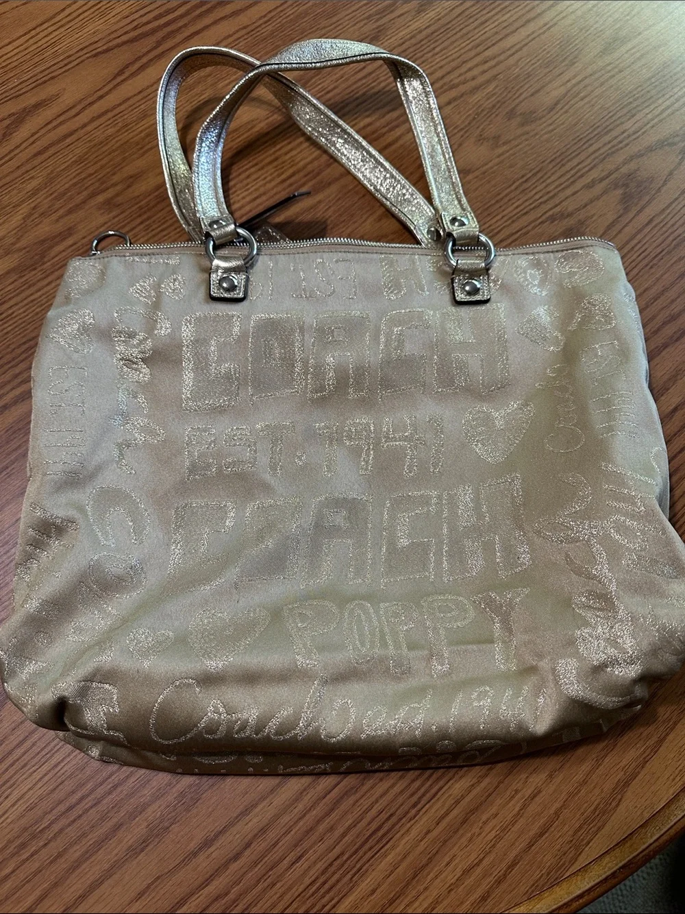 Coach Shiny Gold Shoulder Tote with Zip Front
